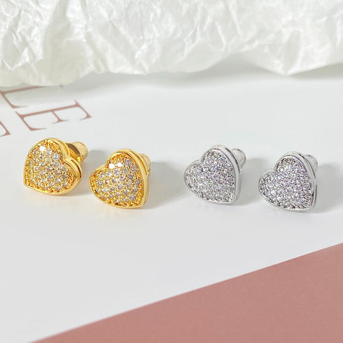 Brinco Pedra Zirconia Coração F Ouro Semi Joia Noiva Festa