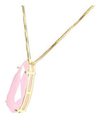 Colar Pedra Zirconia Gota Rosa Leitosa Rosê Folheado Ouro 18
