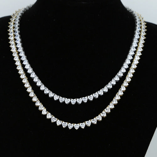 Colar Chocker Pedra Zirconia Coração Riviera Dourado Prata