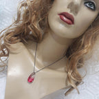 Colar Gota Grande Zirconia Rosa Degradê Rodio Negro Rainbow