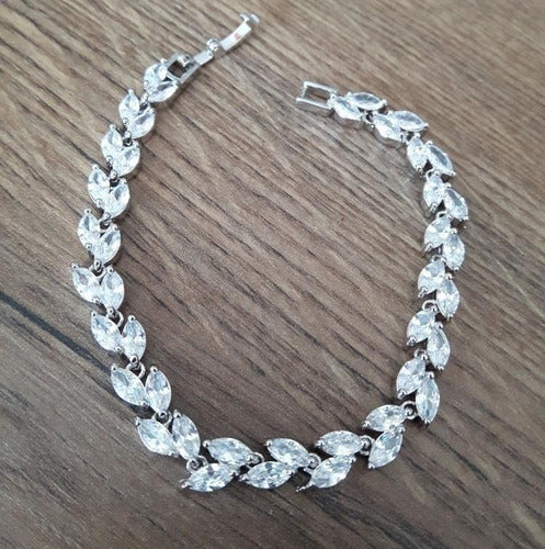 Pulseira Bracelete Prata Com Zircônia Noiva Debutante