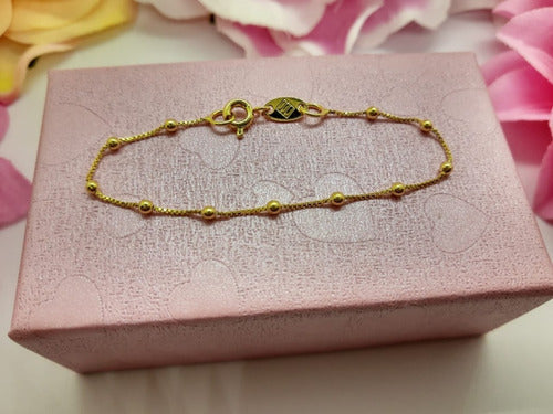 Pulseira Infantil Folheada A Ouro 18k Semi Joia Com Bolinhas