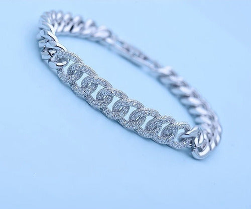 Pulseira Bracelete Feminina Prata Pedra Zircônia Grossa