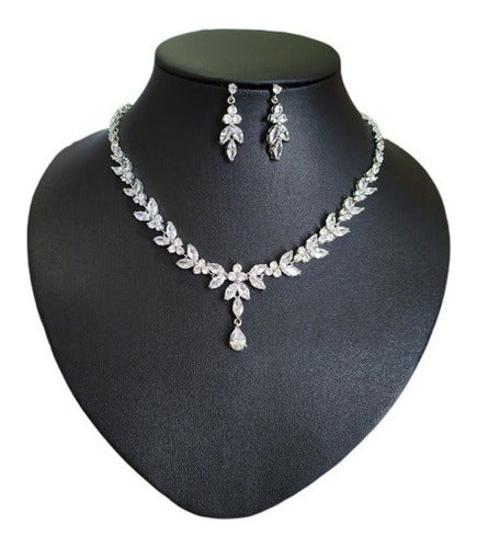 Colar E Brinco Noiva Zircônia Prata Festa Debutante Luxo