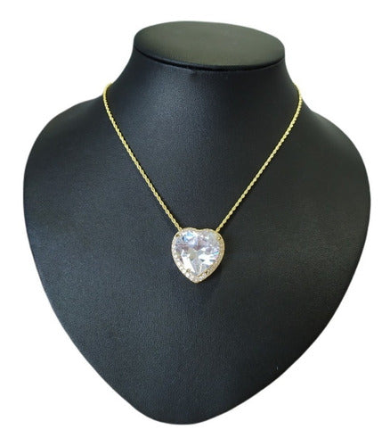 Colar Corrente Serpentina Coração Pedra Zirconia Semijoia