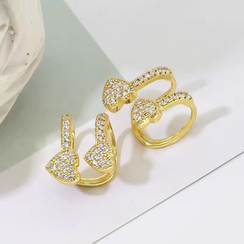 Piercing De Argola Duplo Falso Fake Dourado Coração Zirconia