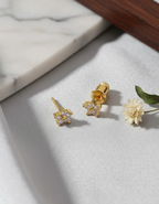 Brinco Infantil Pequeno Flor Pedra Zirconia 2 Furo F. A Ouro