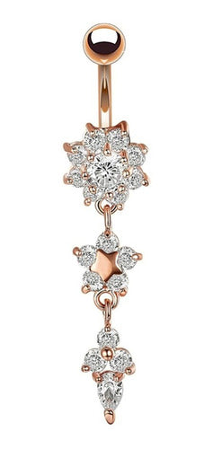 Piercing De Umbigo Pendurado Dourado Ou Prata Flor Zirconia