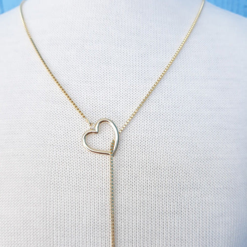 Colar Gravatinha Coração F. Ouro 18k Dourado Semi Joia