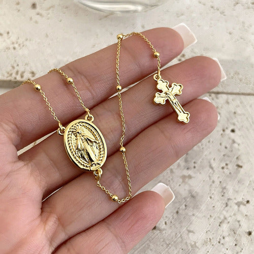 Colar Terço Noiva Dourado Delicado Banhado A Ouro 18k