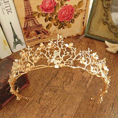 Coroa Cabelo Noiva Strass Dourada Debutante 15 Anos