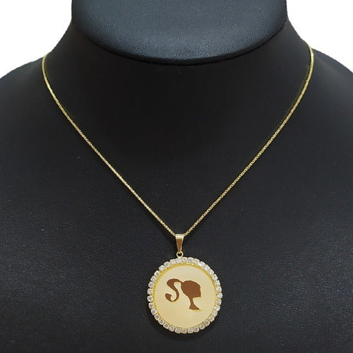 Colar Pingente Madre Pérola Barbie Pedra Zirconia Semi Joia