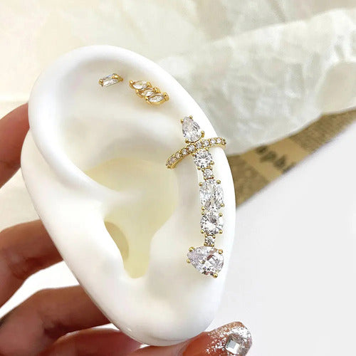 Brinco Ear Cuff Noiva Pedra Zirconia Dourado Festa Debutante