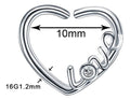 Piercing Daith Coração Prata Love Pedra Zirconia 10 Mm