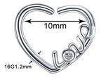 Piercing Daith Coração Prata Love Pedra Zirconia 10 Mm