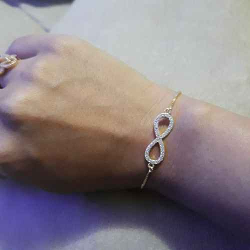 Pulseira Prata Ou Dourada Zircônia Noiva Debutante Infinito
