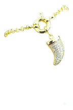 Pulseira Elo Português Dente De Tigre Zirconia Semi Joia