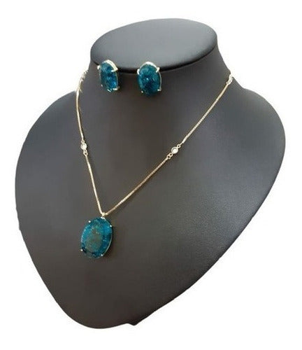 Conjunto Colar E Brinco Zirconia Fusion Tifann Oval Grande