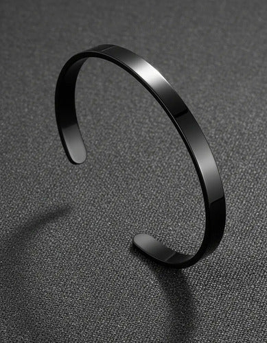Pulseira Bracelete Prata Preta Aço Inoxidável Inox Liso 6 Mm