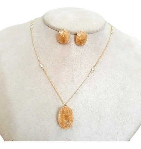 Conjunto Colar E Brinco Zirconia Fusion Tifann Oval Grande