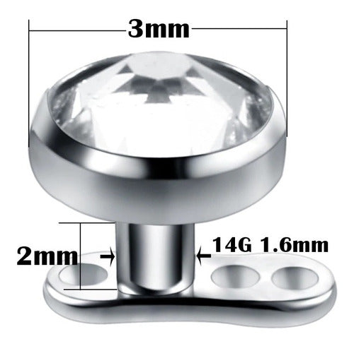 Piercing Microdermal Titânio Pedra Cristal 3mm 4mm 5mm