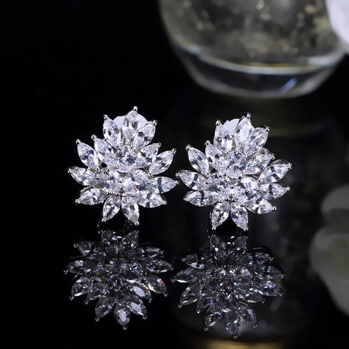 Brinco De Pressão Com Zirconia Noiva Casamento Prata Fixo