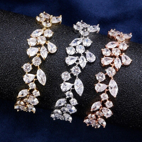 Pulseira Bracelete Dourada Com Zircônia Noiva Debutante