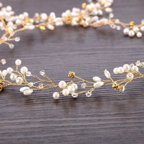Tiara Arranjo Grinalda Cabelo Noiva Pérola Fio Strass Brilho