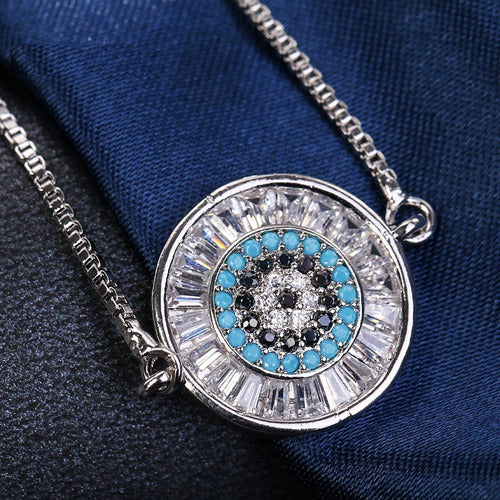 Pulseira Bracelete Prata Com Zircônia Olho Grego Presente