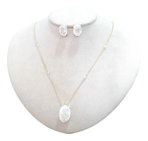 Conjunto Colar E Brinco Zirconia Fusion Tifann Oval Grande