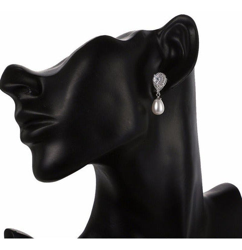 Brinco Noiva Zirconia E Pérola Prata Delicado Luxo Barato