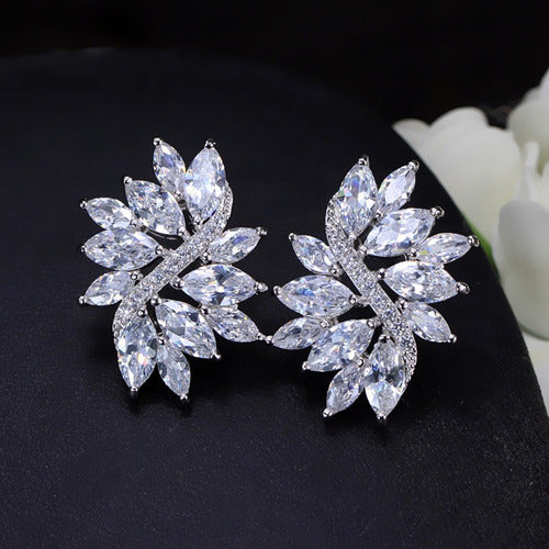Brinco De Pressão Com Zirconia Noiva Casamento Prata Fixo