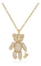Colar Pingente Urso Ted Bear Dourado F Ouro Pedras Zirconias