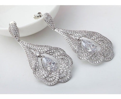 Brinco Noiva Zirconia Prata Formatura Debutante Gota Grande