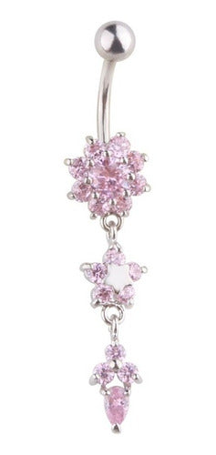 Piercing De Umbigo Pendurado Dourado Ou Prata Flor Zirconia