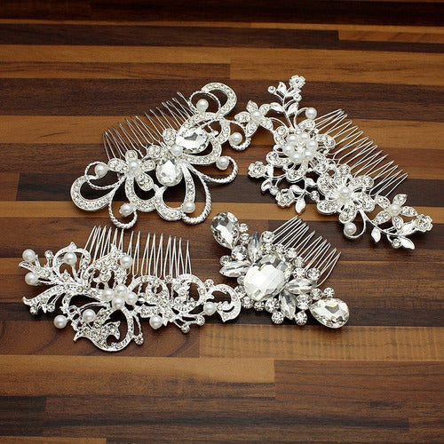 Arranjo Enfeite Cabelo Noiva Strass Cristal Prata Debutante