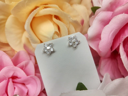 Brinco Flor Zirconia Pequeno Dourado Prata Rosa Verde F Ouro