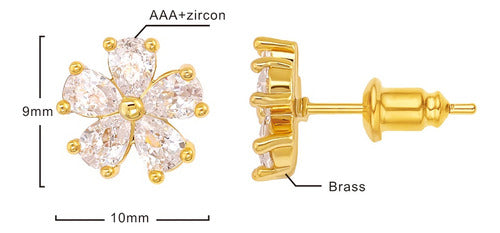 Brinco Flor Pedra Zirconia Pequeno Dourado Prata Banhado