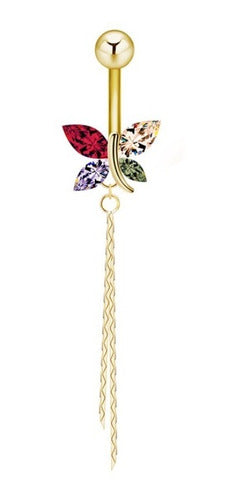 Piercing De Umbigo Prata Ou Dourado Borboleta Zirconia