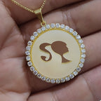Colar Pingente Madre Pérola Barbie Pedra Zirconia Semi Joia