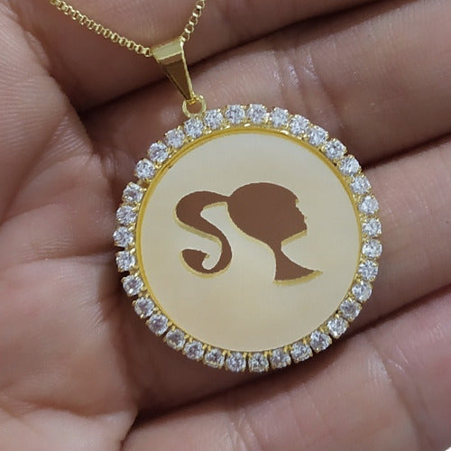 Colar Pingente Madre Pérola Barbie Pedra Zirconia Semi Joia
