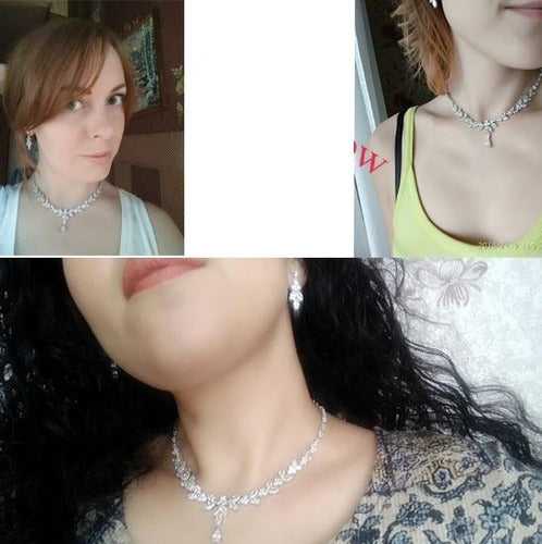 Colar E Brinco Noiva Zircônia Dourado Festa Debutante Luxo