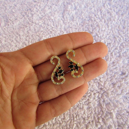 Brinco Dourado Noiva Pedra Zirconia Verde Azul Preto Festa