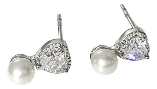 Brinco Zirconia Coração Pérola Infantil Dama Daminha Banhado