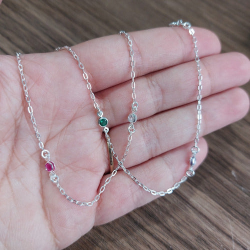Colar Gargantilha Pedra Zirconia Colorido Prata 925 Legítima