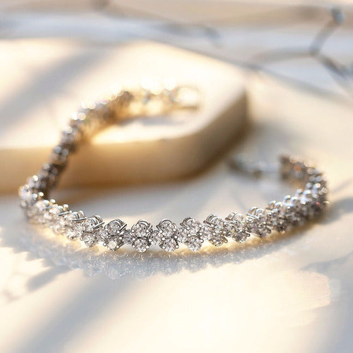 Pulseira Bracelete Prata Com Zircônia Noiva Debutante Luxo