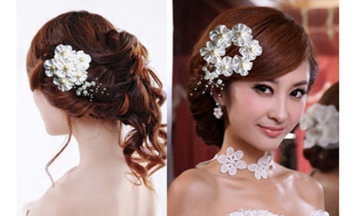 Tiara Enfeite Arranjo Cabelo Noiva Dama Perola Flor Branca
