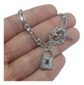 Pulseira Bracelete Prata Cadeado Pedra Zircônia Grossa Rodio