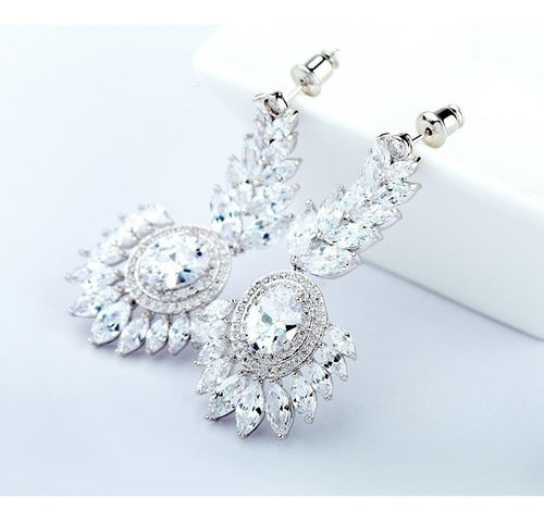 Brinco Noiva Pedra Zirconia Prata Festa Debutante Luxo