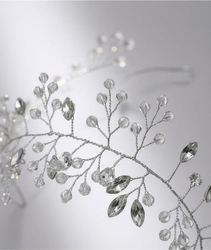 Tiara Arranjo Enfeite Cabelo Noiva Fio Cristal Strass Prata